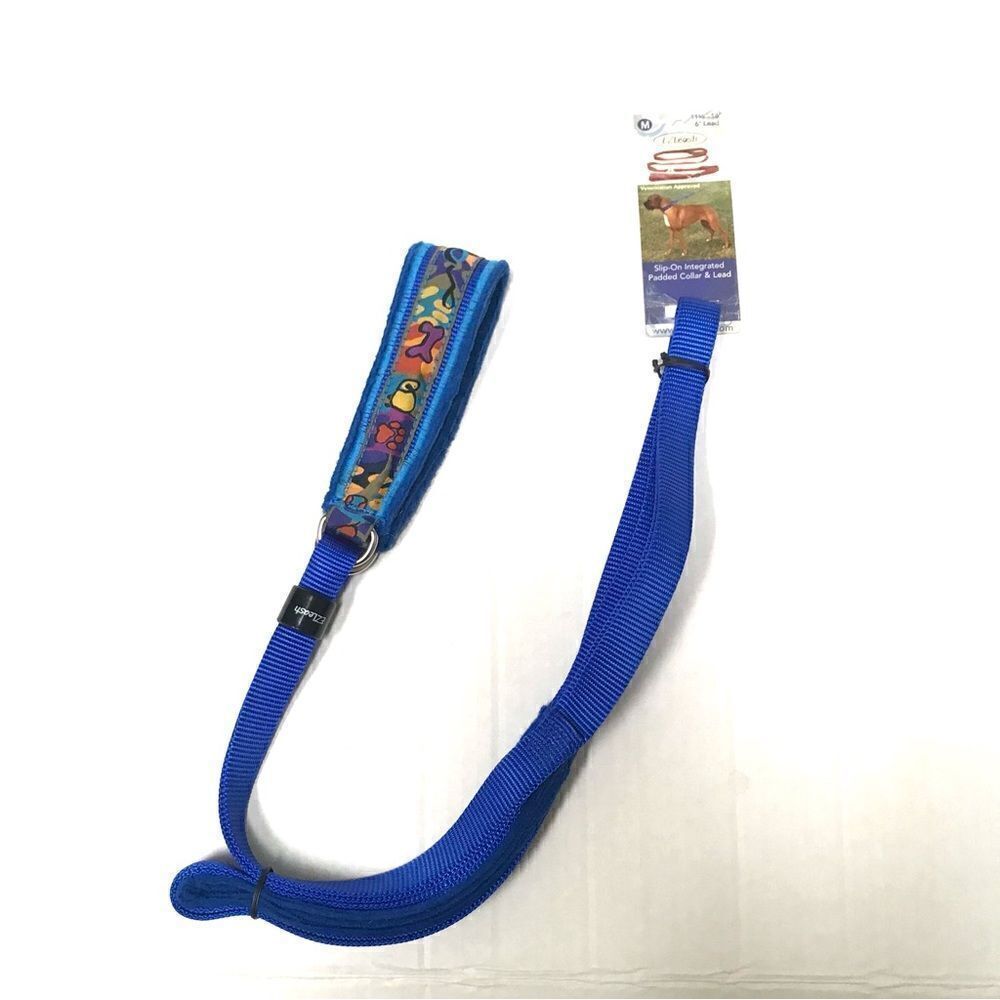 EZ Leash blue & patterned dog leash with collar -M